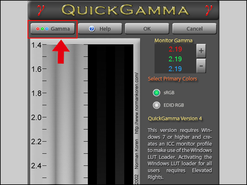 Nhấp v&agrave;o n&uacute;t Gamma